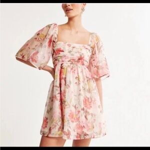 Floral Pink Dress with Puff Sleeves